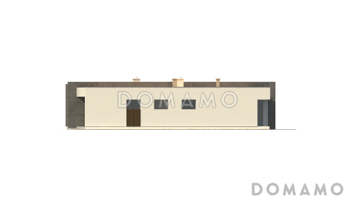 Проект современного одноэтажного дома из кирпича с плоской крышей с тремя спальнями и двухместным гаражом / Фасад 2