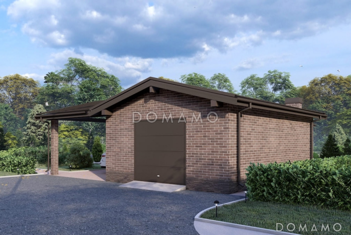 Проект утепленного гаража из газобетона с навесом и погребом