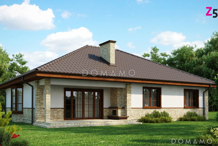 Проект одноэтажного дома из газобетона с мансардой и барбекю на террасе 