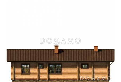 Проект одноэтажного лаконичного дома из оцилиндрованного бревна с просторной гостиной / Фасад 3