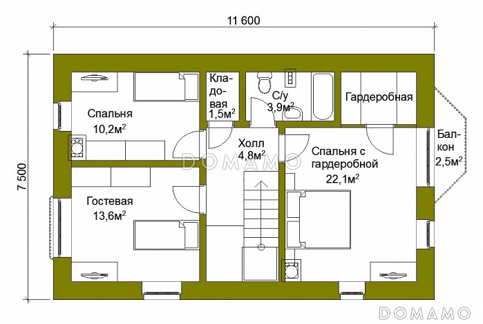 Проект компактного коттеджа с штукатуркой из SIP панелей. / План мансардного этажа