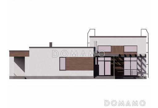 Проект одноэтажного газобетонного дома в стиле хай-тек с плоской кровлей и просторной террасой / Фасад 4