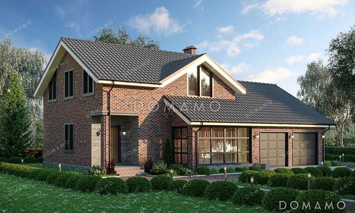 Проект загородного дома с 3 спальнями, изолированной кухней, гаражом на 2 машины и мастерской