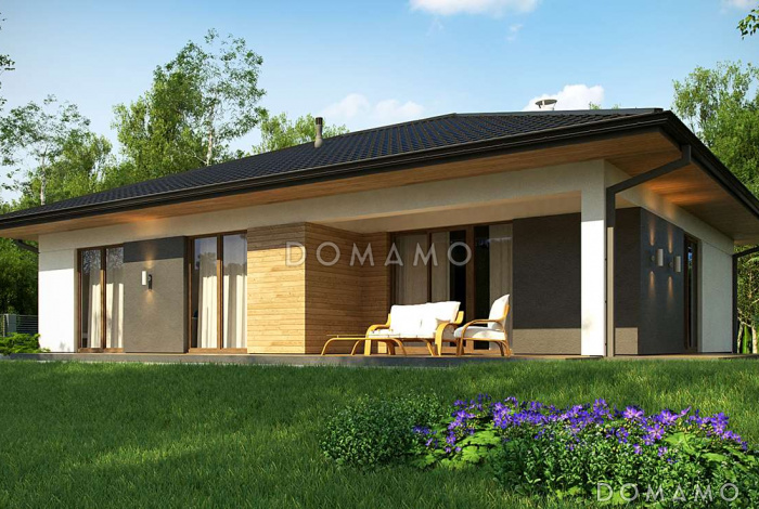 Проект современного одноэтажного дома из газобетона с разделением дневной зоны и зоны отдыха