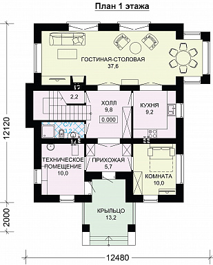 Проект кирпичного дома с французскими балконами / План 1 этажа