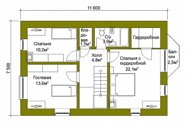 Проект компактного коттеджа с штукатуркой. / План мансардного этажа