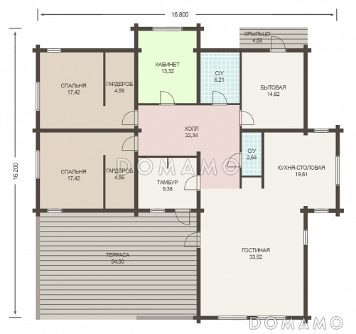Проект уютного одноэтажного дома из клееного бруса / План 1 этажа