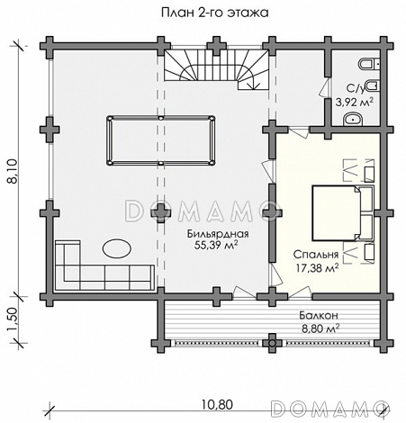 Проект дома из оцилиндрованного бревна до 200 кв.м / План мансардного этажа