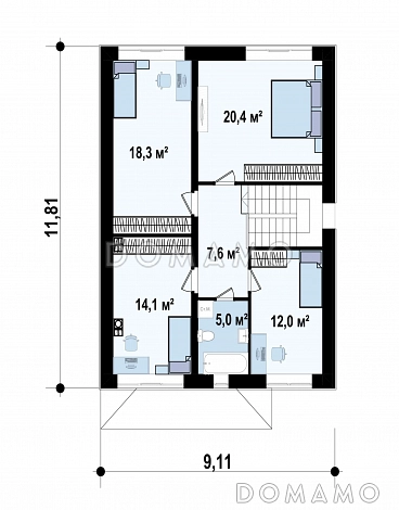 Проект современного двухэтажного дома из газобетона с четырьмя спальнями и кабинетом, без гаража / План 2 этажа