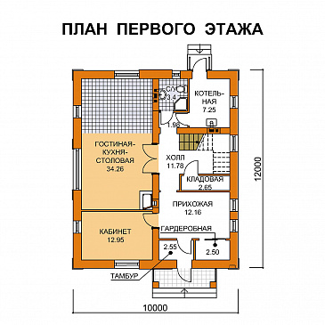 Проект компактного коттеджа из СИП панелей с пятью спальнями / План 1 этажа