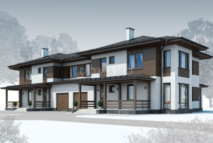 Проект двухэтажного дома на два хозяина с гаражом