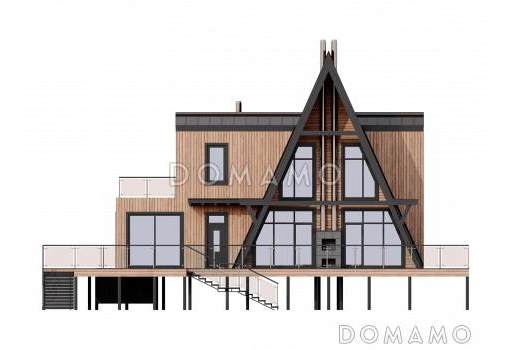 Дом A-frame с обходной террасой и бассейном / Фасад 2