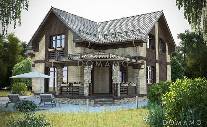 Проект красивого двухэтажного дома c большим гаражом и террасой