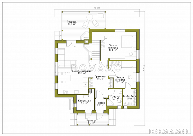 Проект брусового дома с эргономичной планировкой / План 1 этажа