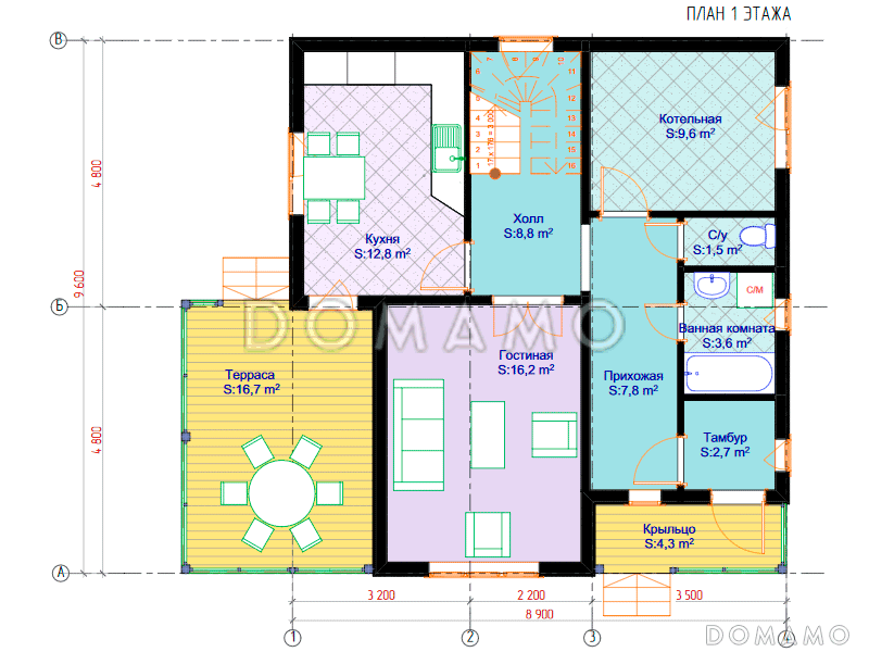 Каркасный дом "Грэм" / План 1 этажа
