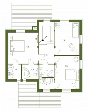 Проект практичного двухэтажного коттеджа для большой семьи / План 2 этажа