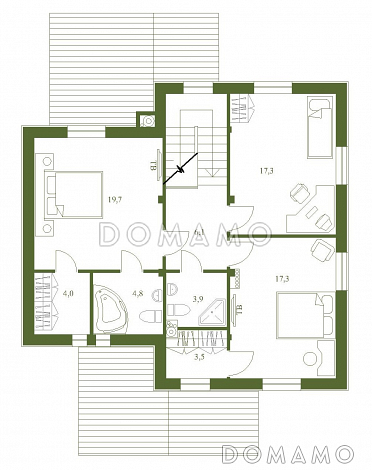 Проект практичного двухэтажного коттеджа для большой семьи / План 2 этажа