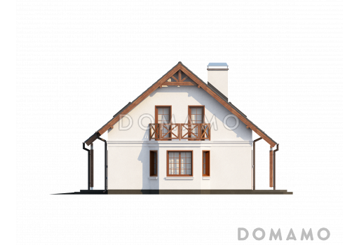 Проект одноэтажного мансардного дома из кирпича с эркером в столовой зоне и со встроенным гаражом / Фасад 4