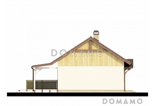 Проект маленького одноэтажного дома из газобетона с просторной крытой террасой / Фасад 3