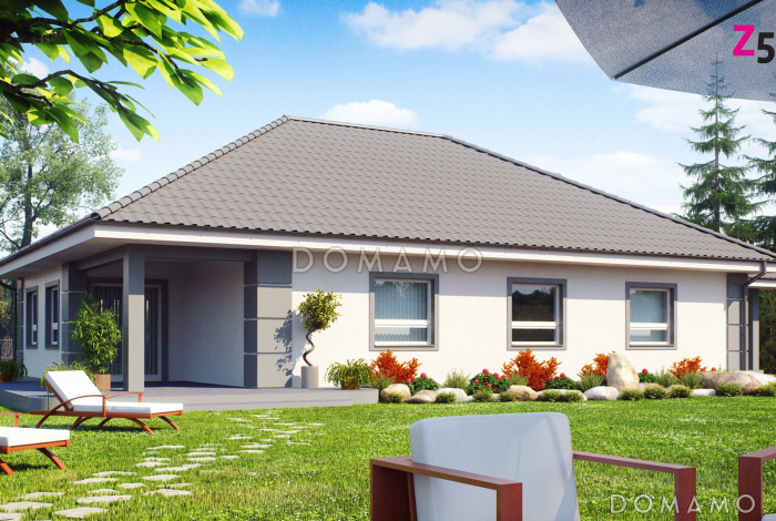 Проект одноэтажного дома из газобетона с просторной гостиной и с большим пристроенным гаражом