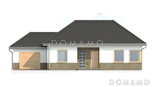 Проект одноэтажного дома из газобетона с тремя спальнями, угловым окном в кухне и гаражом / Фасад 1