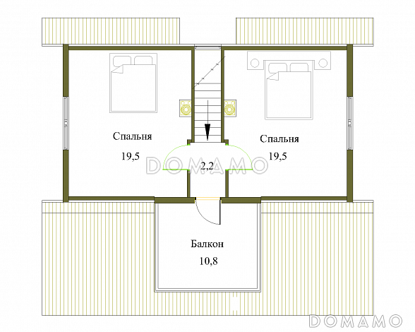 Проект недорогого дачного дома с балконом и двумя спальнями / План мансардного этажа