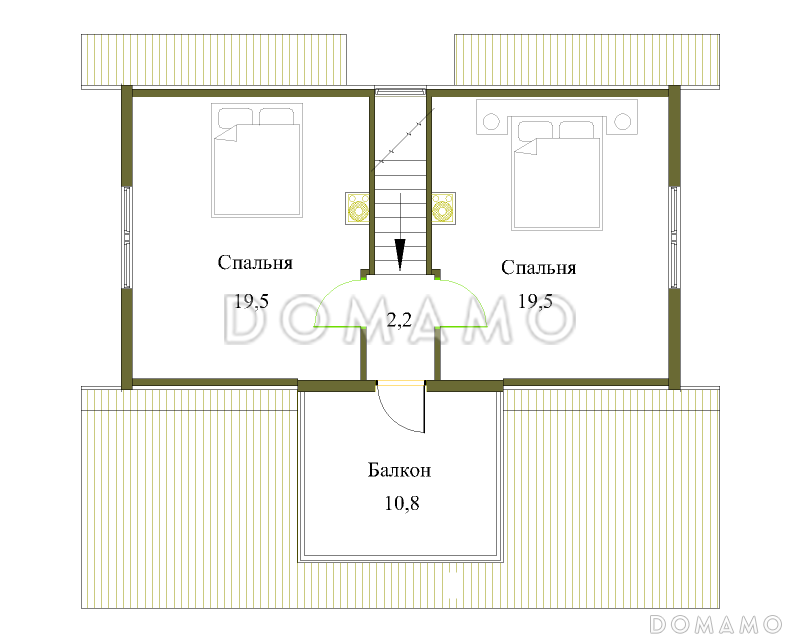 Проект недорогого дачного дома с балконом и двумя спальнями / План мансардного этажа