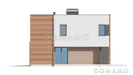 Проект современного двухэтажного дома из газобетона с тремя спальнями и террасой над одноместным гаражом / Фасад 2