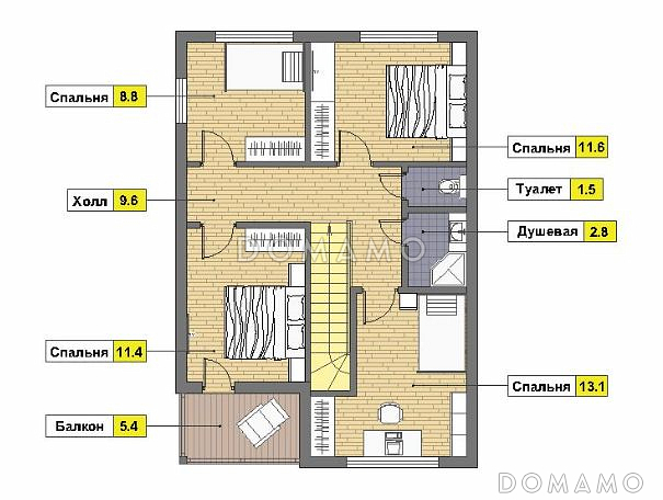Проект кирпичного дома с небольшой мансардой / План мансардного этажа