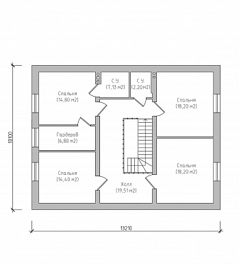 Проект яркого классического дома из СИП панелей с мансардой, террасой, гаражом и навесом для автомобиля / План мансардного этажа
