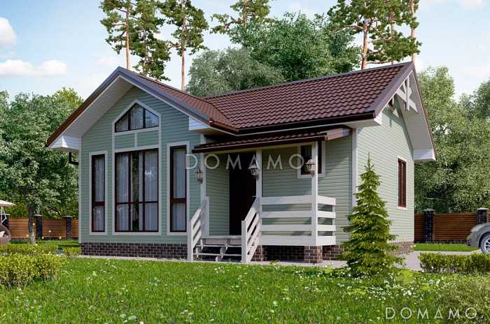 Проект  одноэтажного каркасного дома с окнами в пол