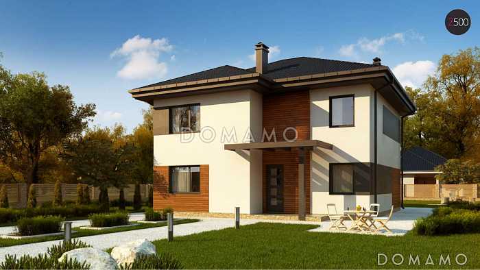 Проект современного двухэтажного дома из газобетона с пятью комнатами и балконом