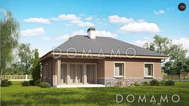 Проект одноэтажного дома из газобетона с кирпичными фасадами с тремя спальнями, светлой гостиной и угловым окном в кухне