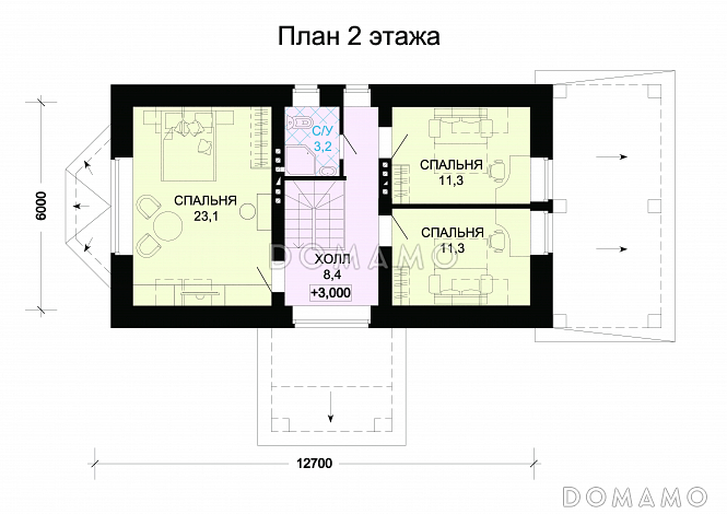 Проект гармоничного, кирпичного дома с эркером, сауной и коричневой крышей / План мансардного этажа