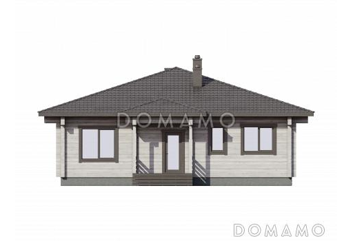 Проект деревянного дома с тремя спальнями, квадратной гостиной-столовой и крытой террасой / Фасад 1