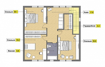 Проект каркасного дома 10х10 с мансардой / План мансардного этажа