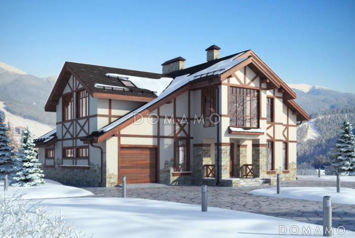 Проект дома из газобетона с гаражом на два автомобиля и бильярдной комнатой