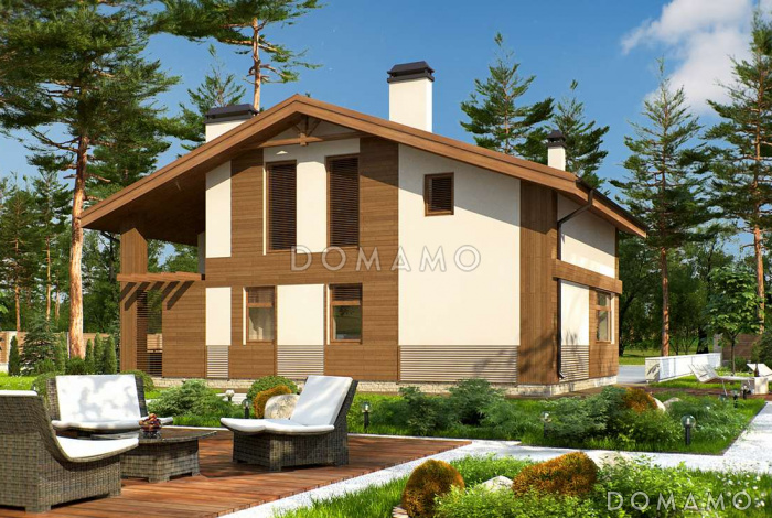 Проект просторной двухэтажной бани из кирпича с кухней, комнатами отдыха и барбекю на террасе