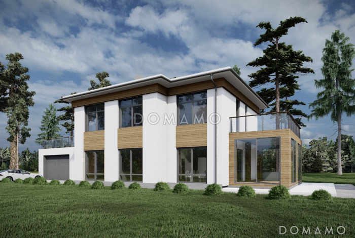 Проект дома с 3 спальнями, кабинетом, гаражом, сауной и спортзалом