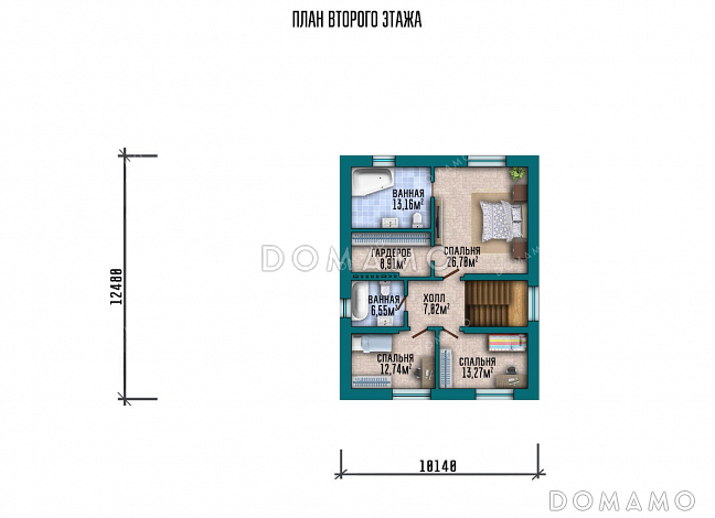 Проект двухэтажного дома с большой террасой и гаражом / План 2 этажа
