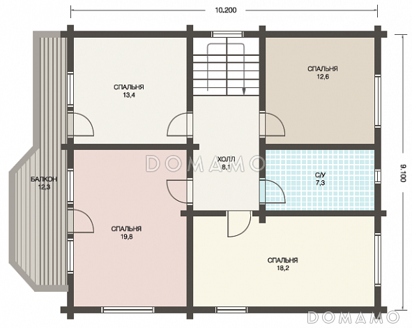 Проект дома из клееного бруса с гостиной, совмещенной с кухней-столовой / План мансардного этажа