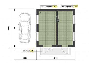 Проект навеса на один автомобиль с техническим и хозяйственным помещениями / План 1 этажа