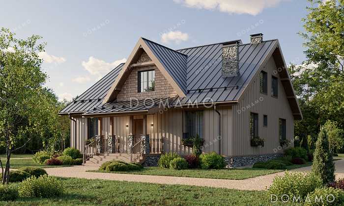 Проект дома с 3 спальнями, зимним садом и кладовой на кухне