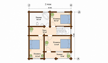 Проект дома из клееного бруса с санузлом на первом и втором этаже / План мансардного этажа