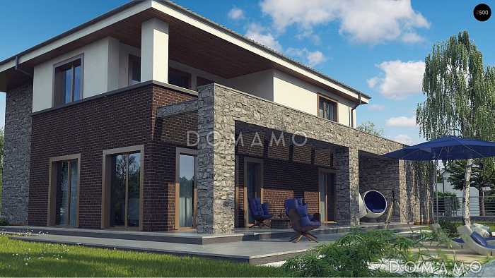 Проект загородного дома с подвалом, гаражом, двумя спальнями на первом этаже, мастер-спальней на втором этаже