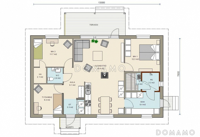 Проект экономичного каркасного дома с односкатной крышей / План 1 этажа