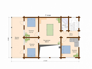 Проект деревянного дома с каминной / План 2 этажа