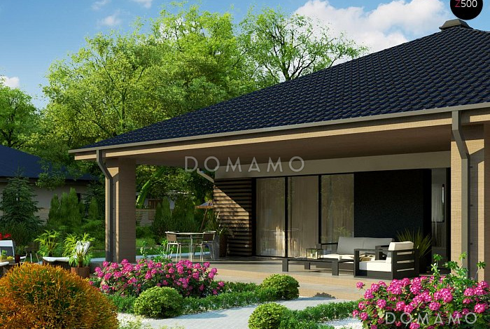 Проект стильного одноэтажного дома из газобетона с тремя спальнями и уютной террасой 