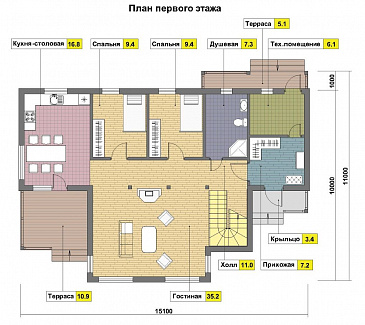 Проект каркасного дома с балконом / План 1 этажа