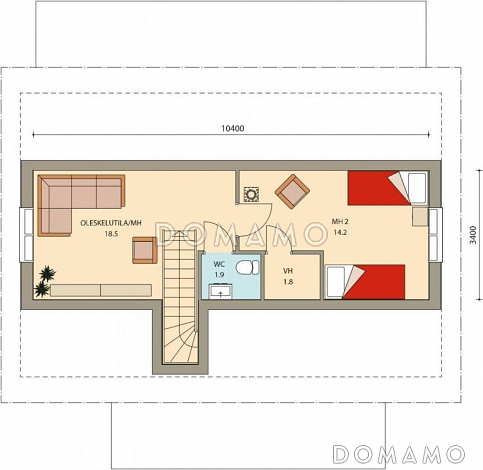 Проект компактного каркасного дома c одной спальней на первом этаже / План мансардного этажа